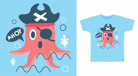 Cute octopus pirate design vector illustration ready for print on t-shirt. Stock-Illustration