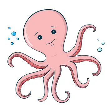 Cute octopus. Vector illustration of a series of marine drawings. Stock Illustration