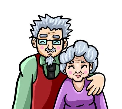 Cute Old Couple Stock Illustration