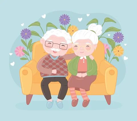 Cute old couple smiling Stock Illustration