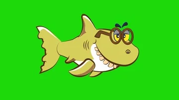 Cute old grandpa Shark swimming on green screen. Funny cartoon character  Stock Footage