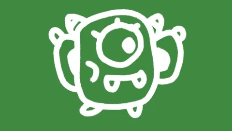 Cute one eyed alien monster hand-drawn cartoon graphic with chalk outline mascot Stock Footage 336456508