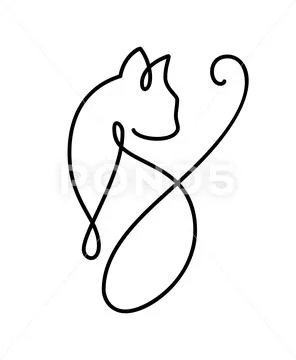Cute one line vector cat with heart logo. Minimalist cat in