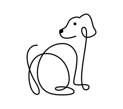 Cute one line vector dog logo. Minimalist pet in abstract hand drawn style Stock-Illustration