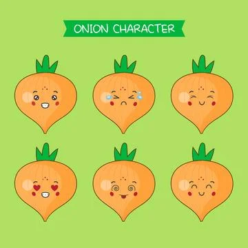 Cute Onion Characters With Various Expression Stock Illustration
