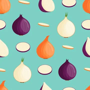 Cute onion seamless pattern. Flat vector illustration Stock Illustration