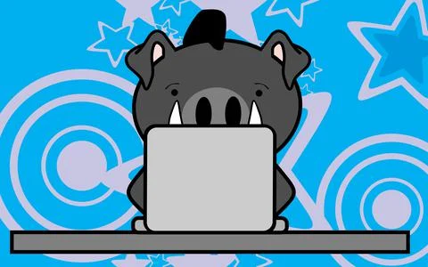 Cute online studing boar kid character cartoon Stock Illustration
