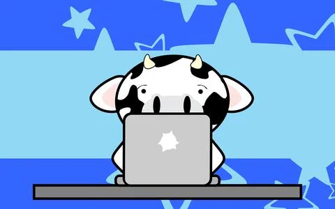 Cute online studing cow kid character cartoon Stock Illustration