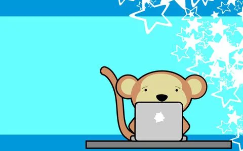 Cute online studing monkey kid character cartoon in vector format Stock Illustration