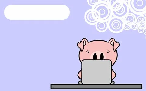 Cute online studing pig kid character cartoon Ilustração Stock