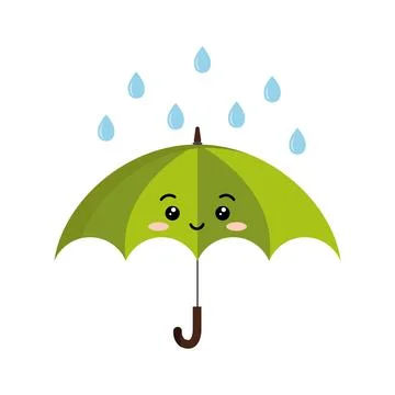 Cute open umbrella with rain drops cartoon character emoji icon. Stock Illustration