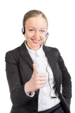 Cute operator thumbs up Foto stock