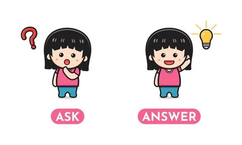 Cute opposite ask and answer, words antonym for children cartoon icon illus.. Stockillustratie