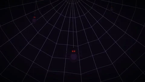 Cute or spooky spiders on web with glowing red eyes loop animation Stock Footage 343380866