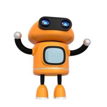 Cute orange android robot isolated on white background Stock Illustration