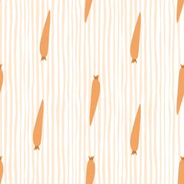 Cute orange carrot seamless pattern on stripes background. Botanical wallpape Stock Illustration