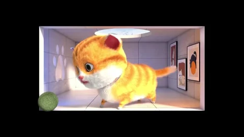 Cute Orange Cat Breaking Through Screen 3D Naked-Eye Pet Background Stock Footage 331851047