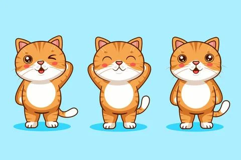 Cute Orange Cat Character Set with Different Standing Poses Vector Illustration Illustrazione stock