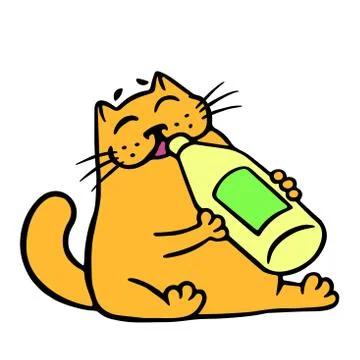 Cute orange cat drinks lemonade. Isolated vector illustration. Stock Illustration