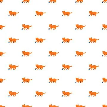 Cute orange cat playing ball seamless pattern Stock Illustration