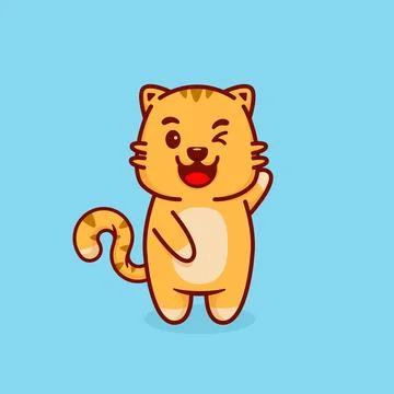 Cute Orange Cat Winking and Waving Paw. Vector Illustration Stock Illustration