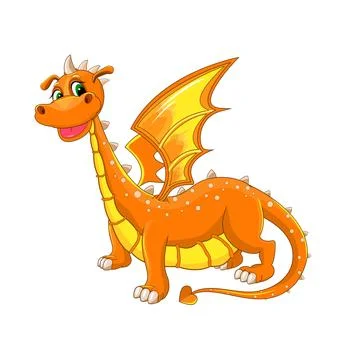Cute orange dinosaur with wings Stock Illustration