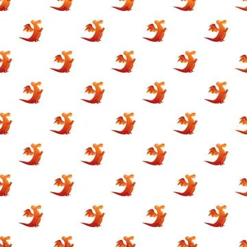 Cute orange dragon mythical creature seamless pattern Stock Illustration