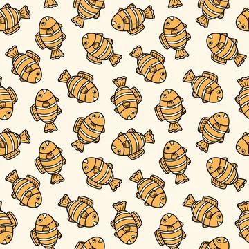 Cute Orange Fish Seamless Pattern on Warm Cream Background Stock Illustration