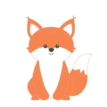 Cute orange fox character. Funny sitting autumn season animal for postcards.. Stock Illustration