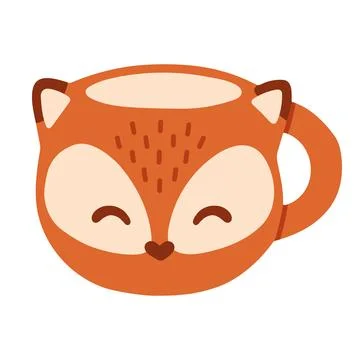 Cute orange fox face ceramic mug vector illustration isolated on white. Ideal Stock Illustration