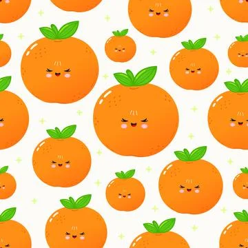 Cute orange fruit characters seamless pattern background Stock Illustration