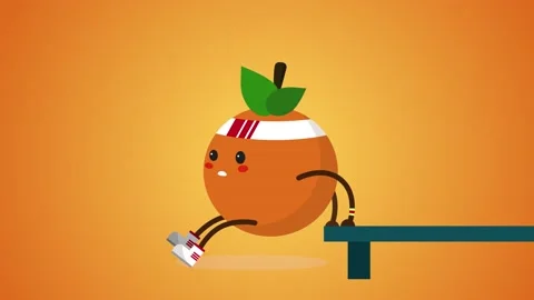 Cute orange fruit doing reverse push up. Adorable Orange fruit animation loop Stock Footage 132814412