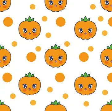 Cute orange fruit kawaii pattern Stock Illustration