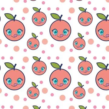 Cute orange fruit kawaii pattern Stock Illustration