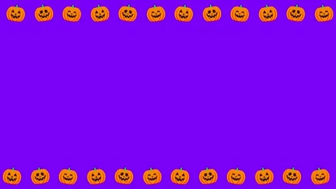 Cute Orange Jack O Lantern Pumpkin Frame Border Loop on Purple Halloween Vídeo Stock 343829694