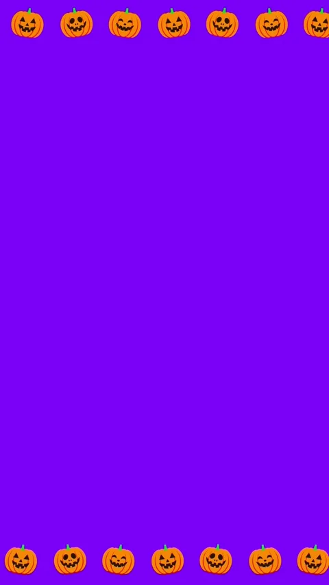 Cute Orange Jack O Lantern Pumpkin Frame Border Loop on Purple Halloween Stock Footage 343829698
