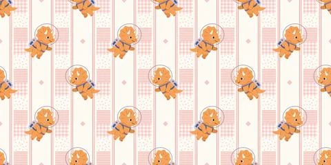 Cute orange kitten pattern with pink stripes and stars playful background design Stock Illustration