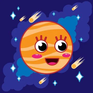 Cute orange planet in space. Pretty character. Stock Illustration