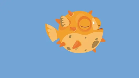 A cute orange puffer fish with big eyes swimming against a light blue backg.. Vídeos de archivo 333288896