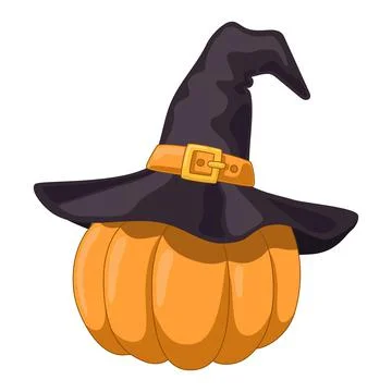 Cute orange pumpkin in a magic hat Stock Illustration