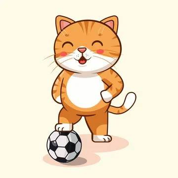 Cute Orange Tabby Cat Playing Soccer Vector Illustration Kawaii Animal Stock Illustration