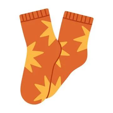 Cute orange wool socks with yellow star pattern vector isolated on white Illustrazione stock