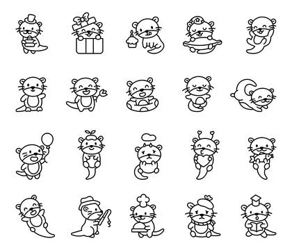 Cute otter character set featuring various poses Illustrazione stock