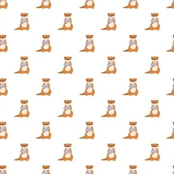 Cute otter pattern holding fish seamless background Illustrazione stock