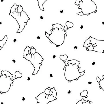 Cute otter. Seamless pattern. Coloring Page. Stock Illustration