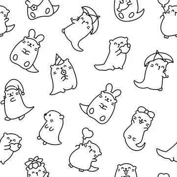Cute otter. Seamless pattern. Coloring Page. Stock Illustration