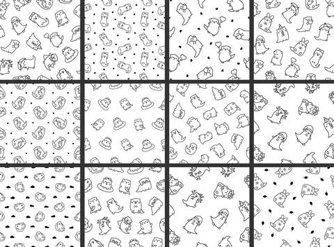 Cute otter. Seamless pattern. Coloring Page. Stock Illustration