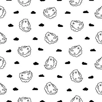 Cute otter. Seamless pattern. Coloring Page. Stock Illustration