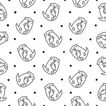 Cute otter. Seamless pattern. Coloring Page. Stock Illustration