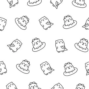 Cute otter. Seamless pattern. Coloring Page. Stock Illustration